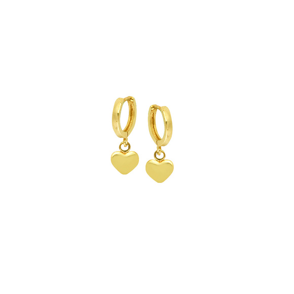 14K Solid Gold Baby Hoop Dangle Heart Earrings